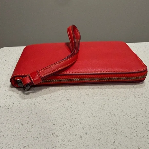 Coach x Disney Mickey on Bike Limited Edition Vibrant Red Leather Wristlet